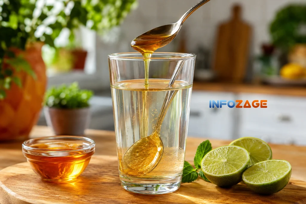 Natural energy drink with honey and lime for morning energy
