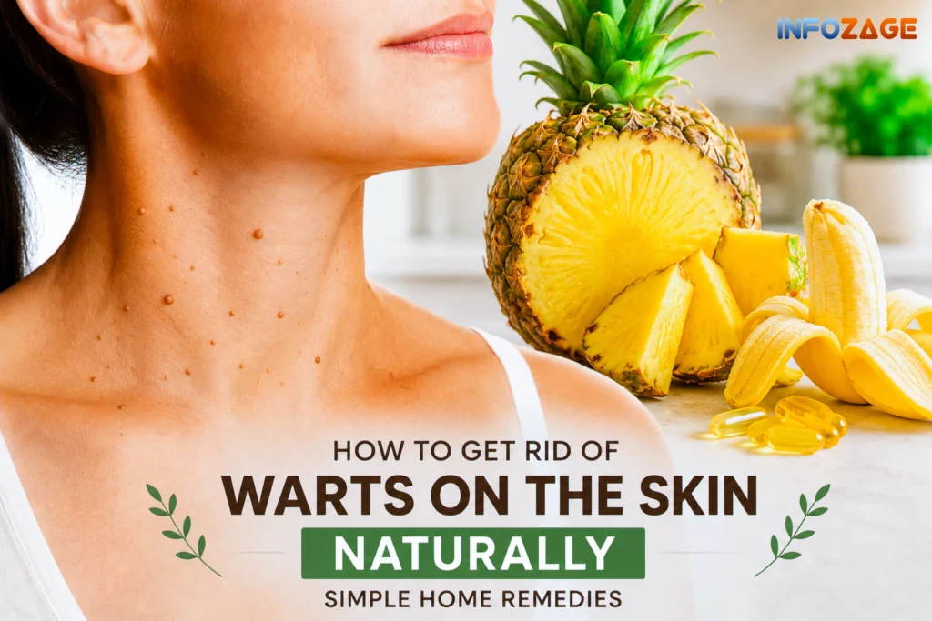 Freshly sliced pineapple and a banana peel used as natural enzymes to treat skin conditions.